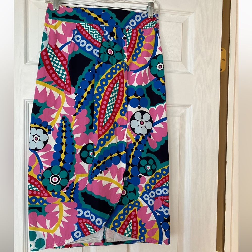 J crew Bold Multicolor Floral Print Midi Skirt - Pink, Blue & Green